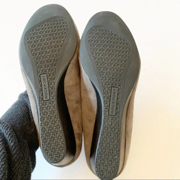 Rockport Grey Suede Wedge Pumps Adiprene by Adidas Heels Bow Workwear Size 10 - Picture 3 of 11